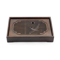 Large Dark Bamboo Tea Tray with Bird Motif